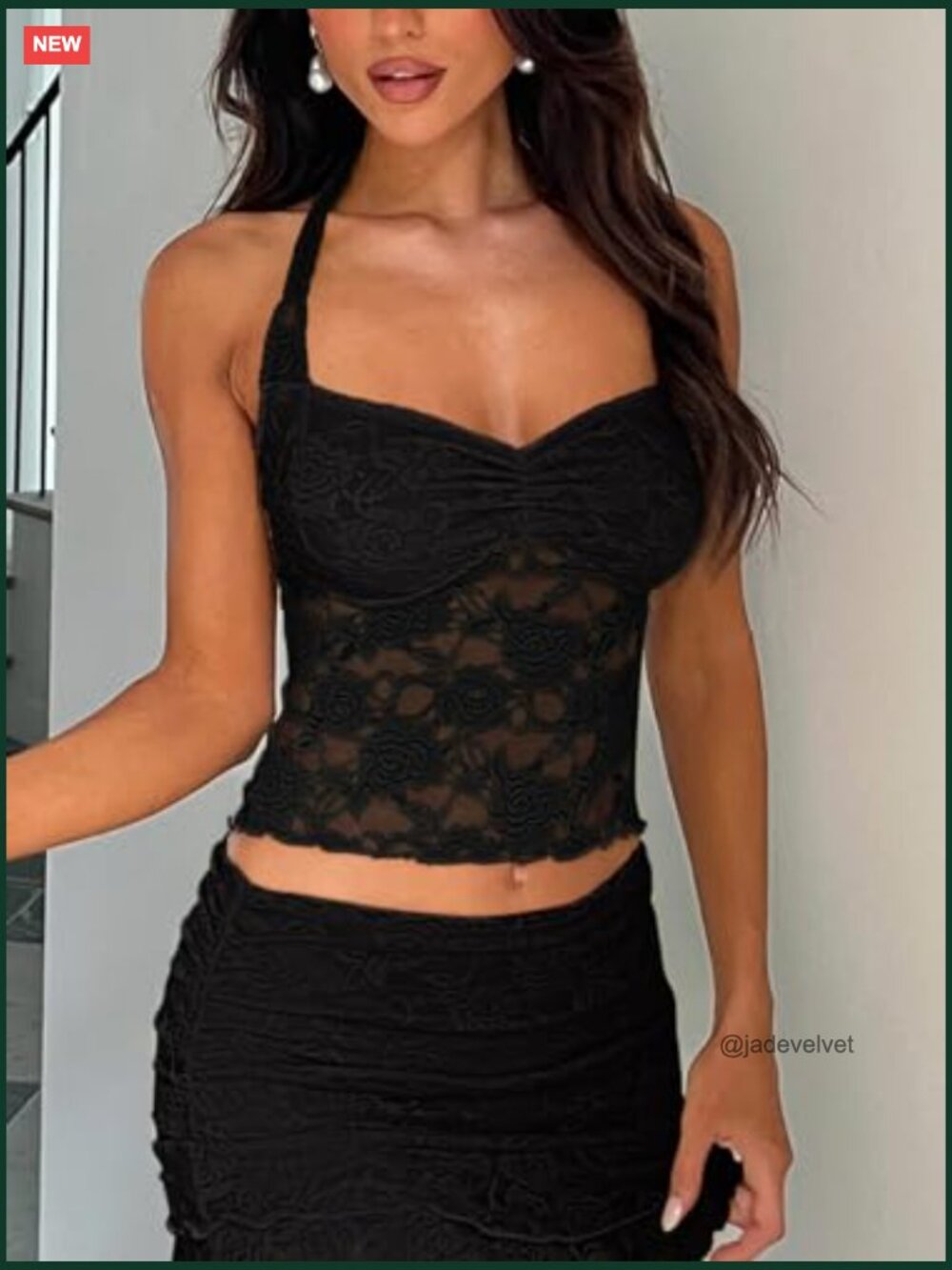 Halter Lace Crop Top for Women Sleeveless Going Out Tank Y2K Trendy - Picture 3 of 7